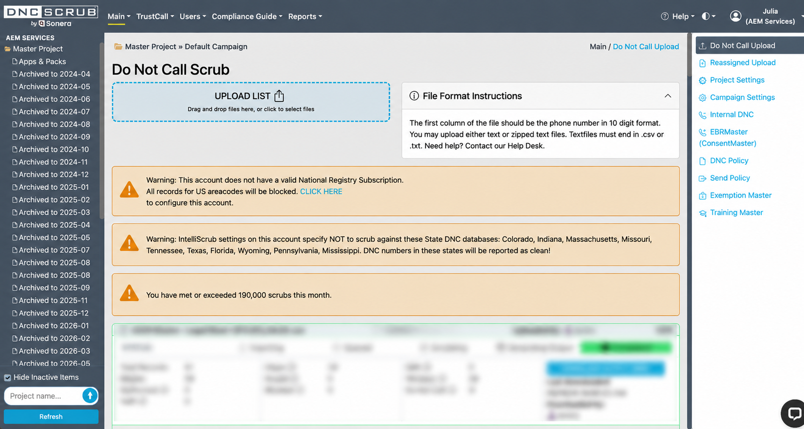 DNC and Litigator Scrub system preview